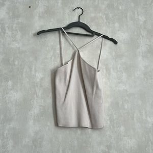 Crossed halted knit cream top